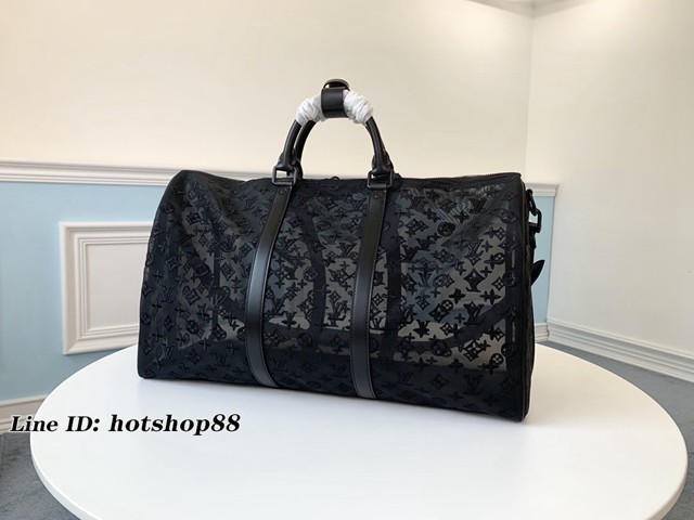 路易威登LV旅行包 M53971 黑色 KEEPALL BANDOULIERE50旅行袋 LV時尚款透明包袋 xxlv2030